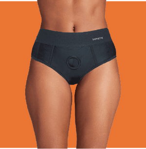 Duopeak AI Vibrator + Aura Strap-On Harness – Soft, Stretchable Black Bundle - SAPHETTE