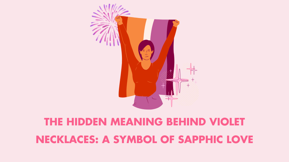 Woman holding lesbian pride flag, celebrating the symbolic power of violets and sapphic love.