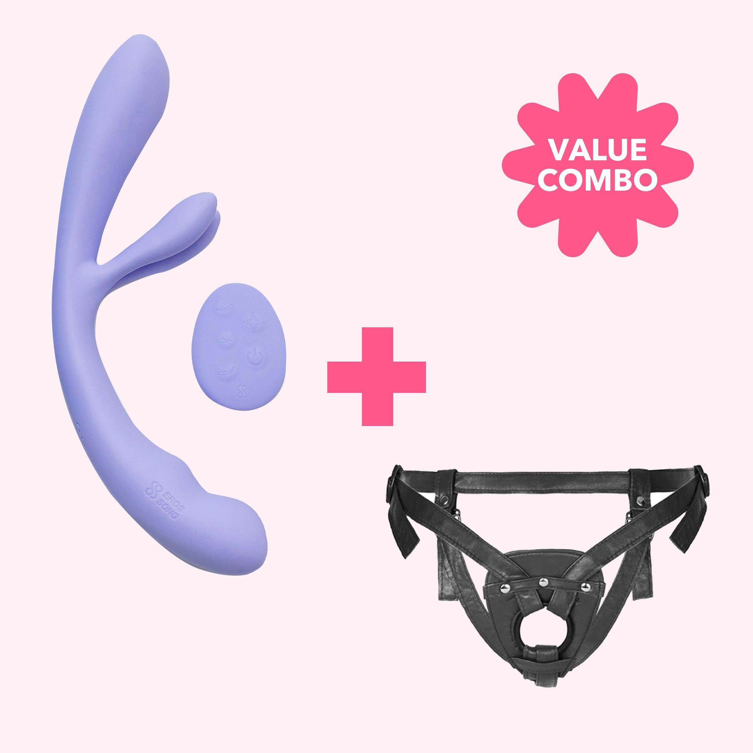 Duopeak + Leather 2-Strap On Dildo Harness - SAPHETTE