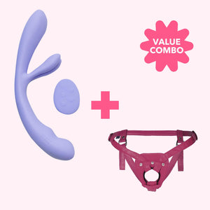 Duopeak + Leather 2-Strap On Dildo Harness - SAPHETTE