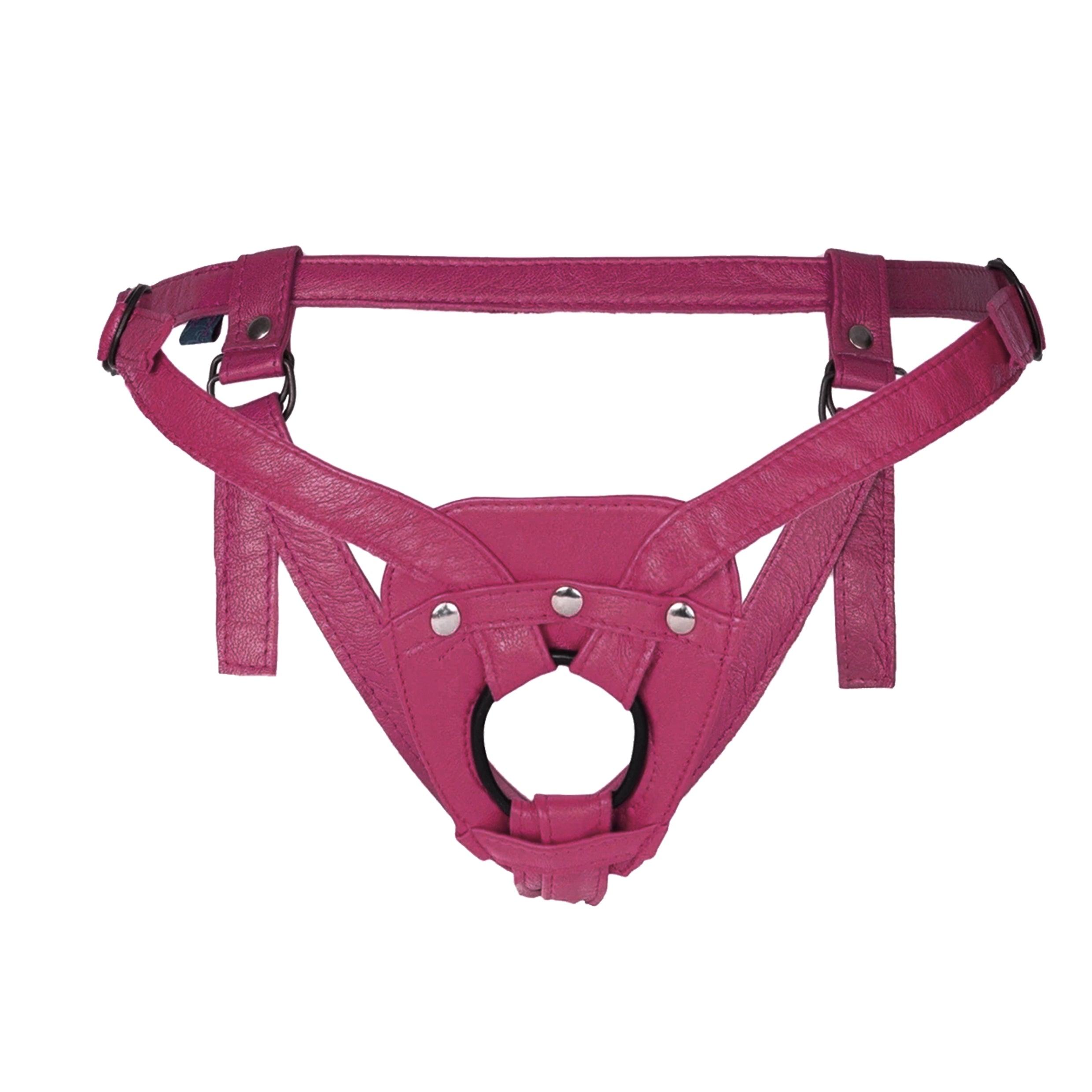 Duopeak + Leather 2-Strap On Dildo Harness - SAPHETTE