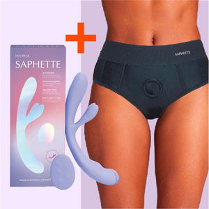 Duopeak AI Vibrator + Aura Strap-On Harness – Soft, Stretchable Black Bundle - SAPHETTE