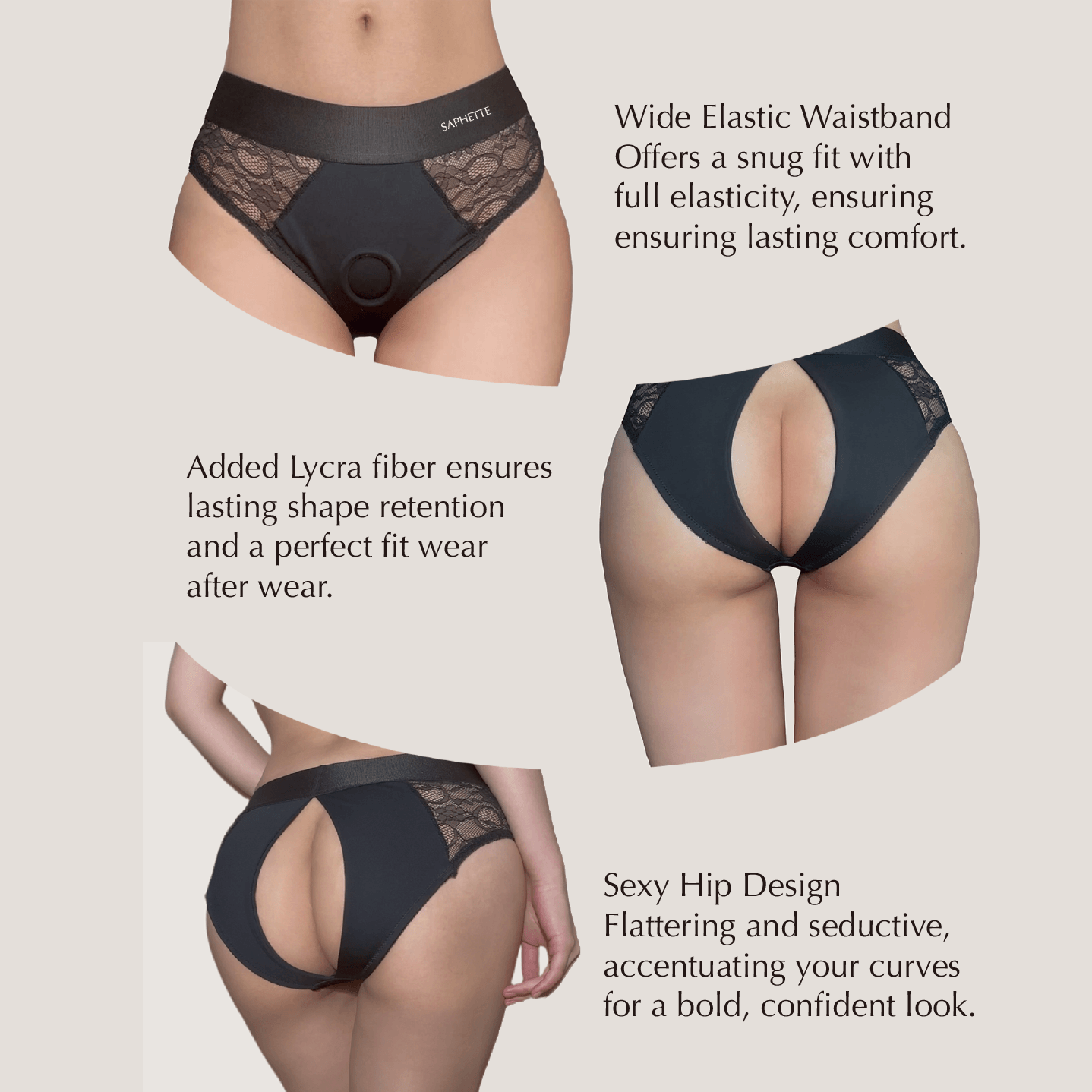 Nocturne Lace Adjustable Harness Brief – Lesbian BDSM Strap-On Play or Pegging| Saphette - SAPHETTE