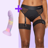 Lace Garter Strap-On Brief + Dildo Set — Black Lace Harness with Optional Toy - SAPHETTE
