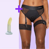 Lace Garter Strap-On Brief + Dildo Set — Black Lace Harness with Optional Toy - SAPHETTE